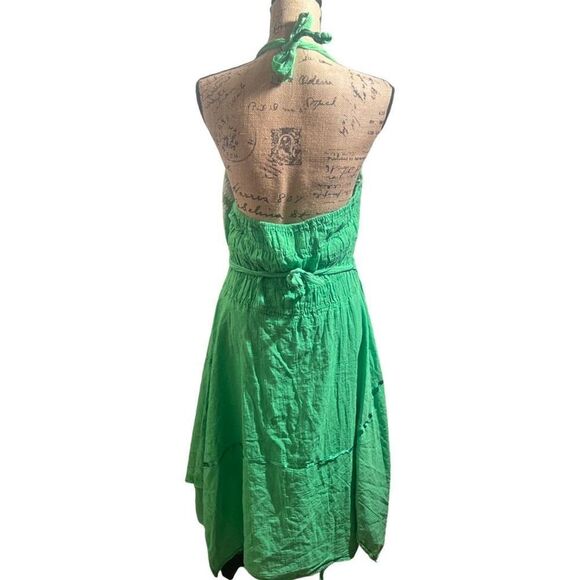 Mexican Bright Green Summer Hankerchief Crochet Halter Women’s Dress size large - Picture 5 of 9